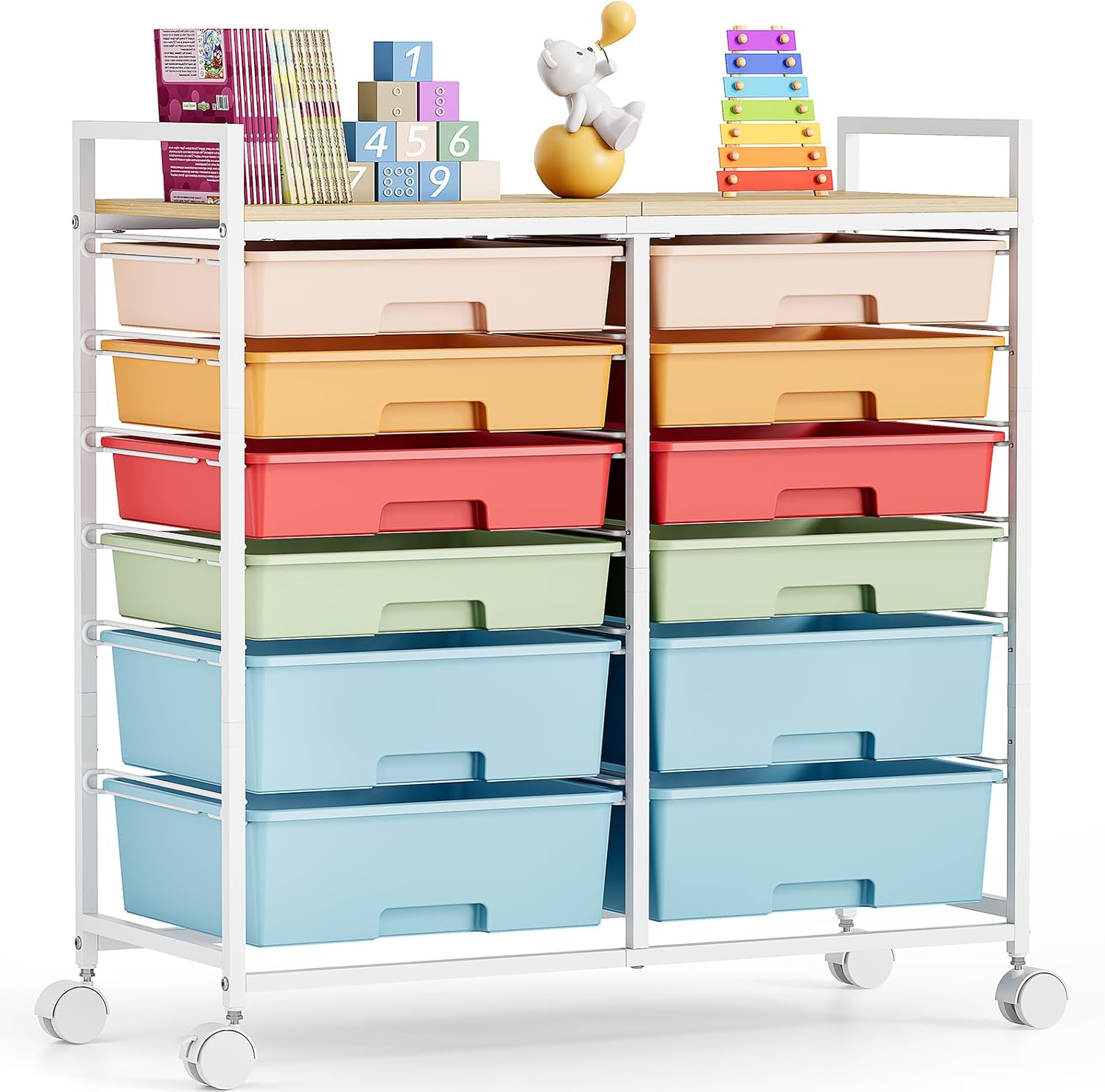 Office Supply Cart - Rolling Storage Cart with 12 Drawers,