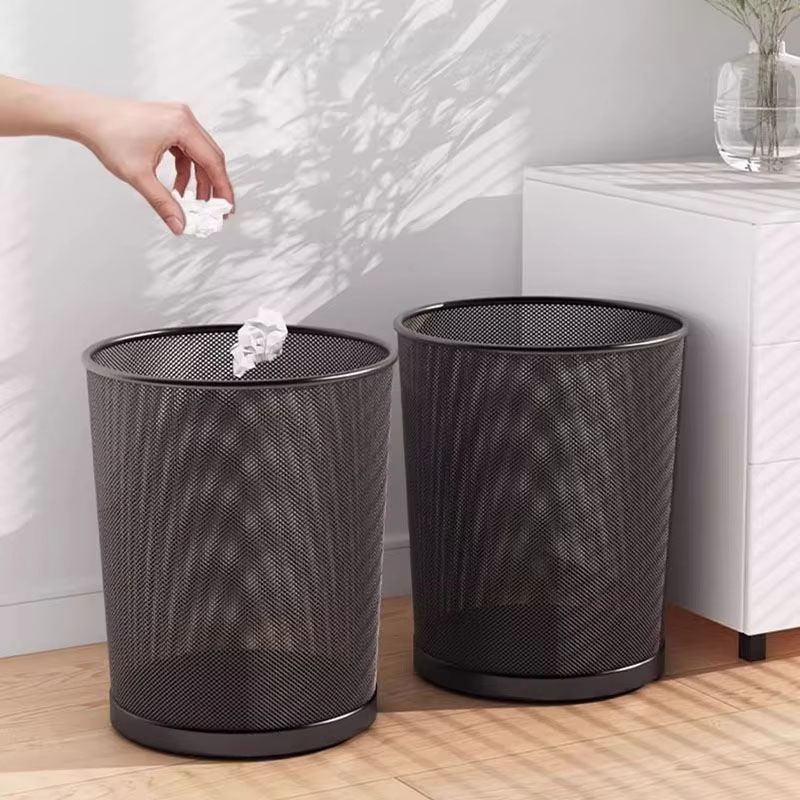 Paper Basket Mesh - 9L Large Black Metal Mesh Trash