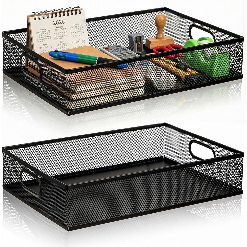 Paper Basket Mesh - 2-Tier Metal Mesh Desk Organizer with