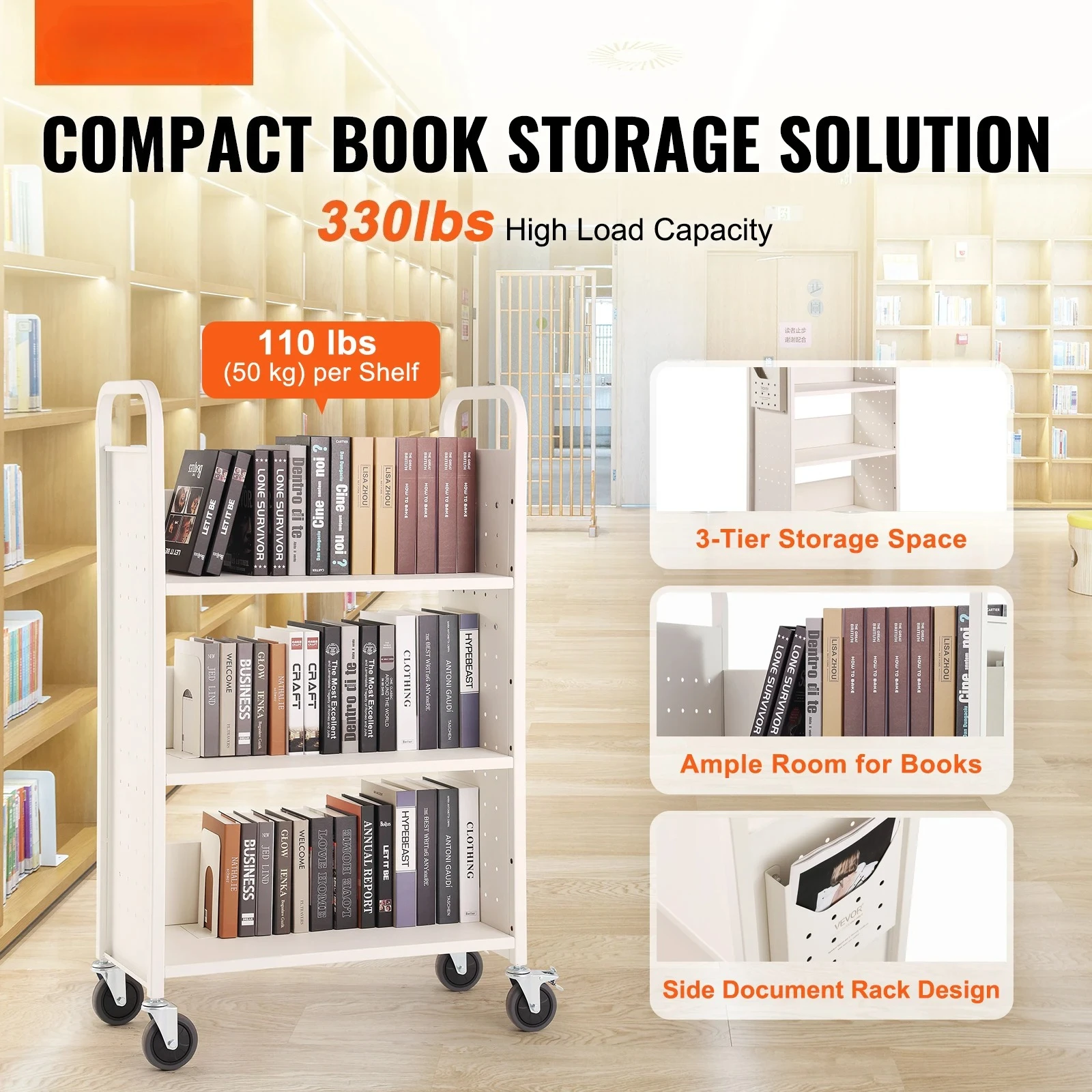 330lbs Library Book Cart L-Sha - Book Cart Rolling 评论和价格