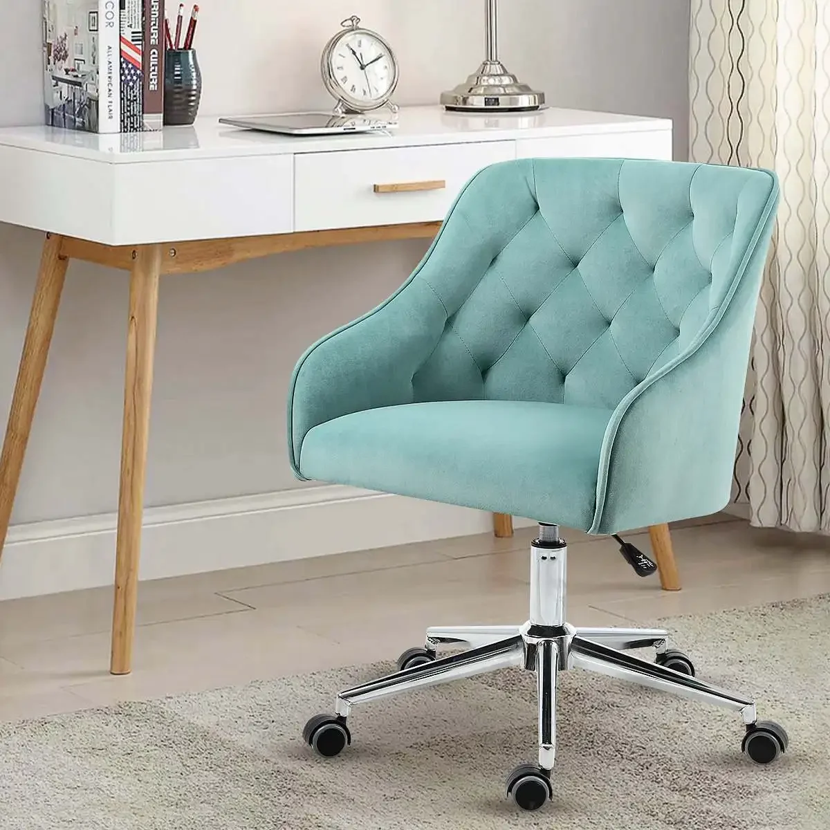 87CM Velvet Office Chair Desk  - Task Chair Mid Back 评论和价格