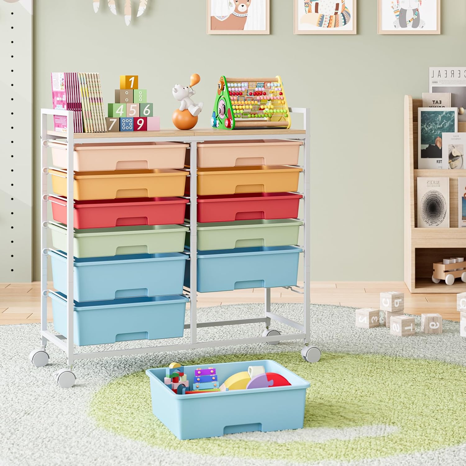 Rolling Storage Cart with 12 D - Office Supply Cart 评论和价格