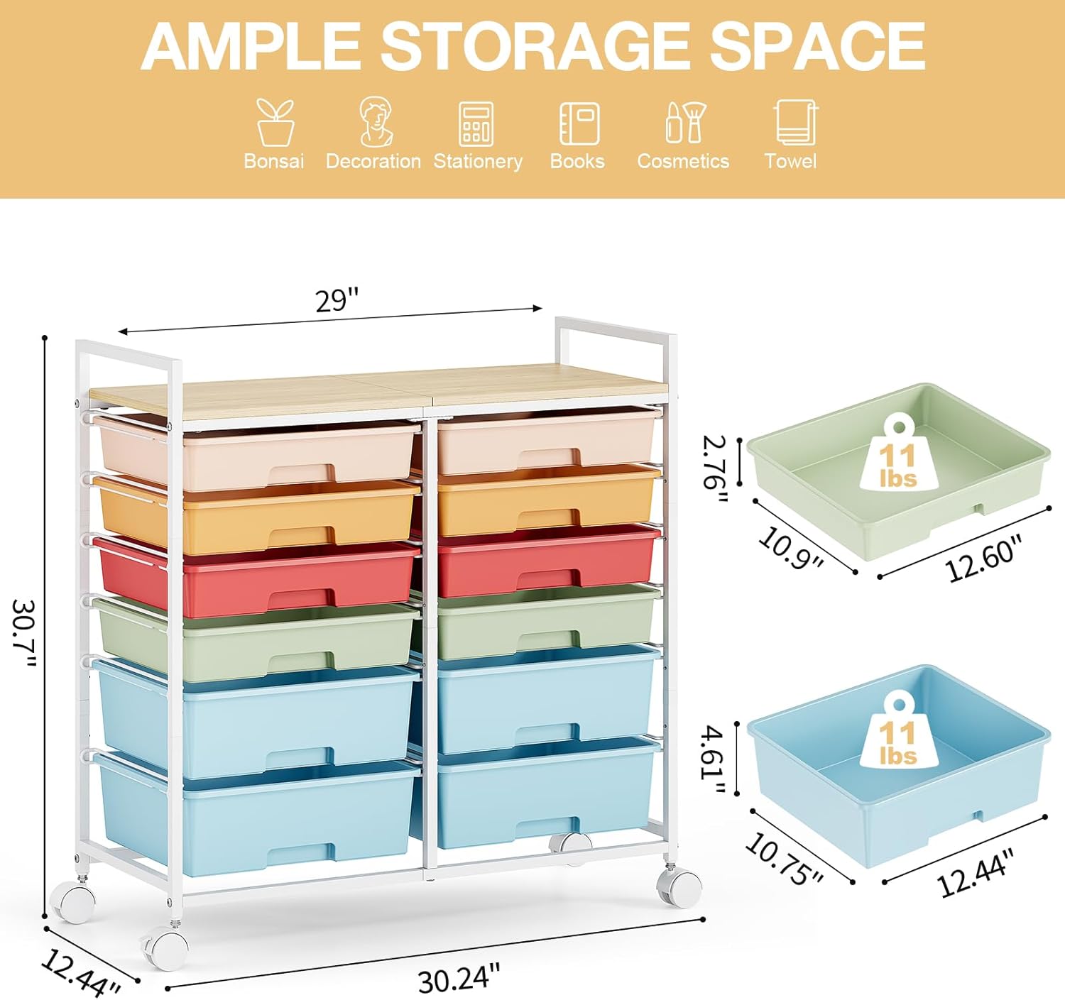 Rolling Storage Cart with 12 D - Office Supply Cart 评论和价格