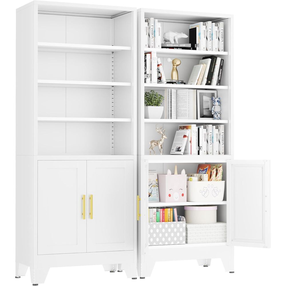 71 Tall White Metal Bookcases  - Office Storage Cabinet 评论和价格
