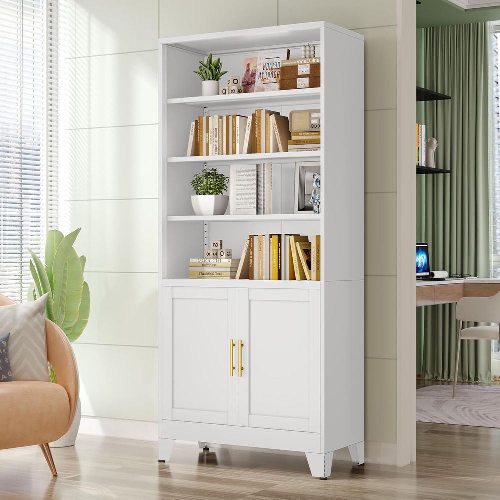 71 Tall White Metal Bookcases  - Office Storage Cabinet 评论和价格