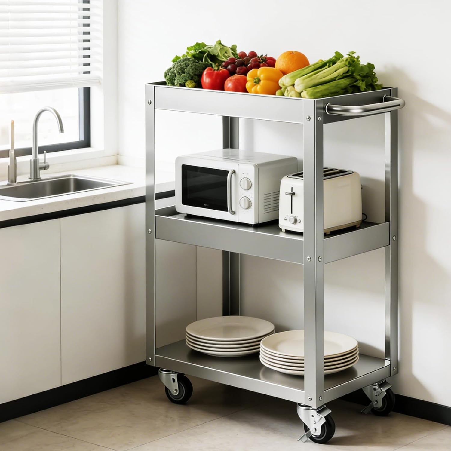 3-Tier Stainless Steel Rolling - Office Supply Cart 评论和价格